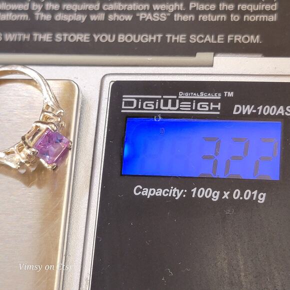 Classic Cut Sterling Silver Amethyst Ring with Crystal Accents, Size 6 1/2 - Picture 9 of 10